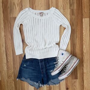 Vintage Arizona Jean Co. White Pointelle Knit Open-Weave Sweater